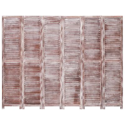 vidaXL Parawan 6-panelowy, brązowy, 210 x 165 cm, drewniany