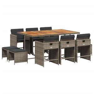 vidaXL 11-cz. zestaw mebli do ogrodu, z poduszkami, szary rattan PE
