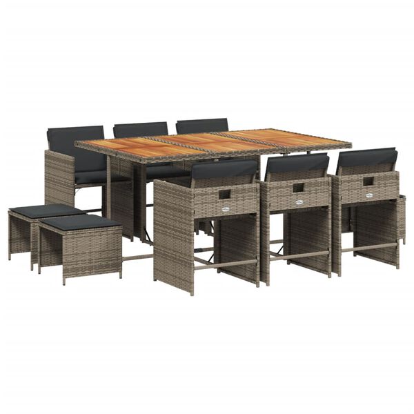 vidaXL 11-cz. zestaw mebli do ogrodu, z poduszkami, szary rattan PE