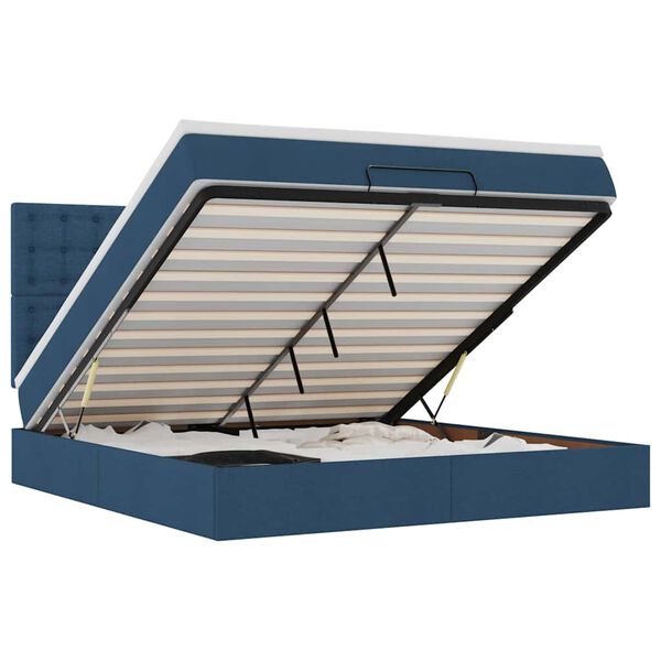 vidaXL Rama łóżka otomana z materacem, niebieska, 160x200 cm, tkanina