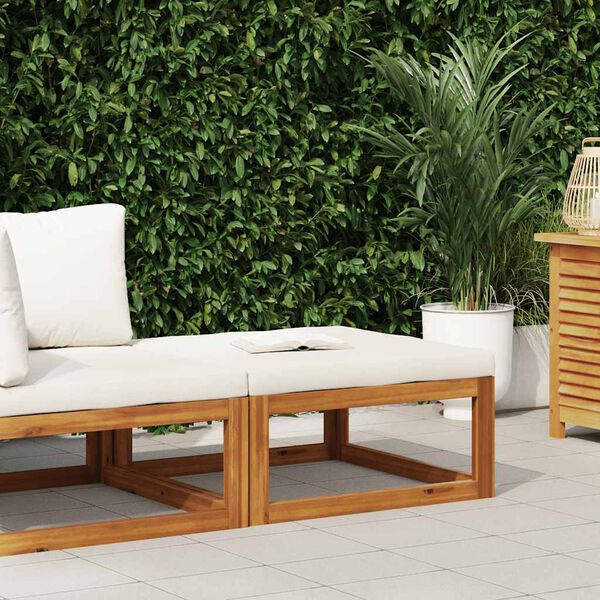 vidaXL Podn&oacute;żek z kremową poduszką, lite drewno akacjowe
