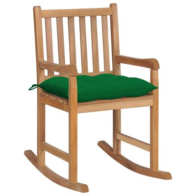 vidaXL Fotel bujany z zieloną poduszką, lite drewno tekowe