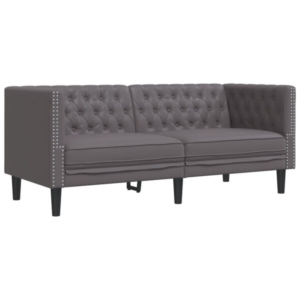 vidaXL Sofa Chesterfield, 2-os., szara, tapicerowana sztuczną skórą