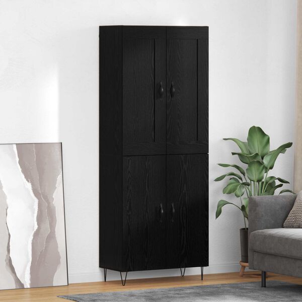 vidaXL Highboard Czarny Dąb 69,5 x 34 x 180 cm Materiał drewnopochodny