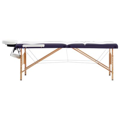 vidaXL Składany stół do masażu, 3 strefy, drewniany, biało-fioletowy