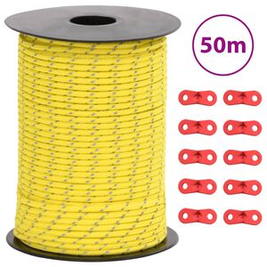 vidaXL Linka namiotowa z napinaczami, elementy odblaskowe, 50 m, 3 mm