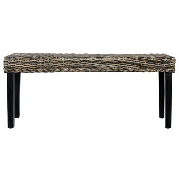 vidaXL Ławka, 110 cm, czarna, rattan kubu i lite drewno mahoniowe