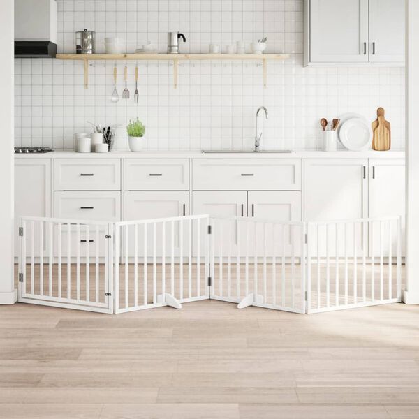 vidaXL Składana bramka dla psa, z drzwiami, 4 panele, biała, 320 cm