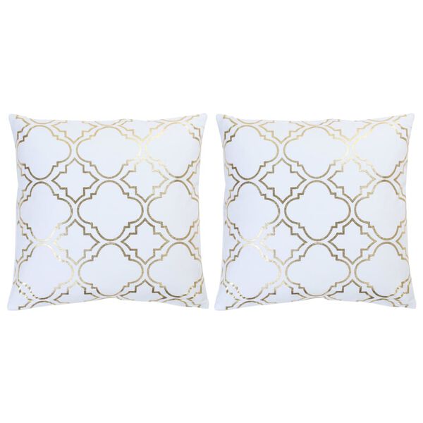 vidaXL Poduszki, 2 szt., z nadrukiem, biel i złoto, 40x40 cm, bawełna