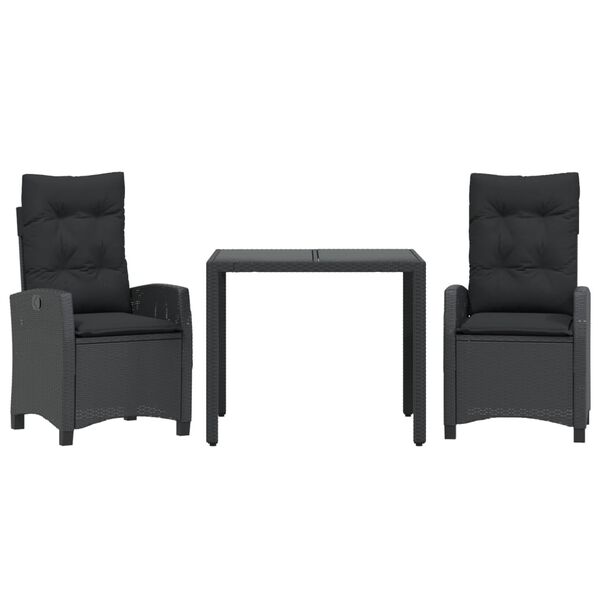 vidaXL 3-cz. zestaw mebli ogrodowych z poduszkami, czarny, rattan PE