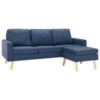 vidaXL 3-osobowa sofa z podnóżkiem, niebieska, tapicerowana tkaniną