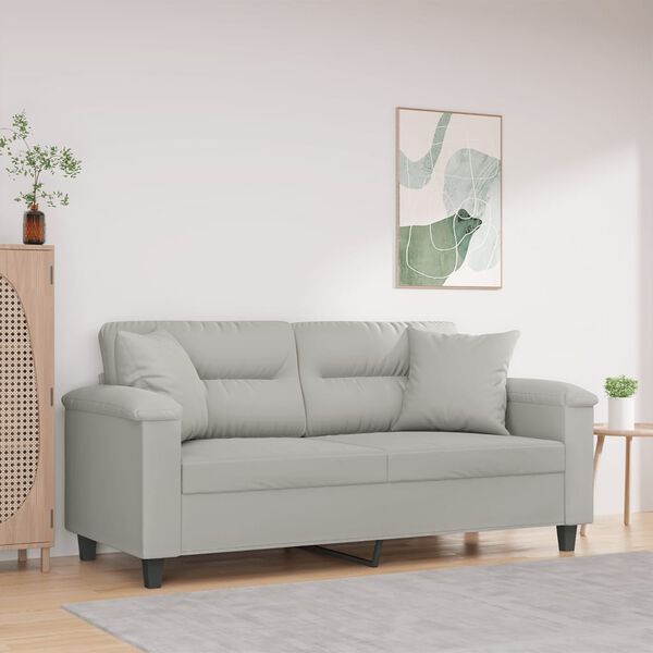 vidaXL 2-osobowa sofa z poduszkami, jasnoszara, 140 cm, mikrofibra