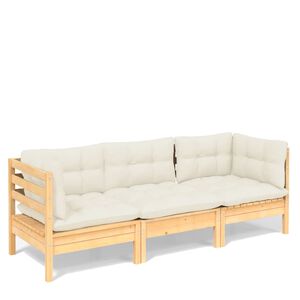 vidaXL 3-osobowa sofa ogrodowa z kremowymi poduszkami, drewno sosnowe