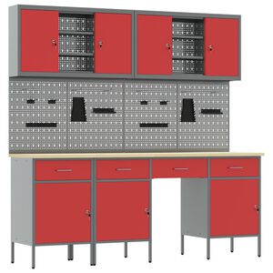 vidaXL Szafka robocza 10 pcs Czerwony Drewno inżynieryjne i stal