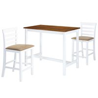 vidaXL Stół barowy i 2 krzesła, lite drewno, kolor brązowy i biały