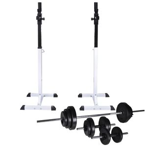 vidaXL Stojak na sztangę w zestawie ze sztangą i hantlami, 30,5 kg