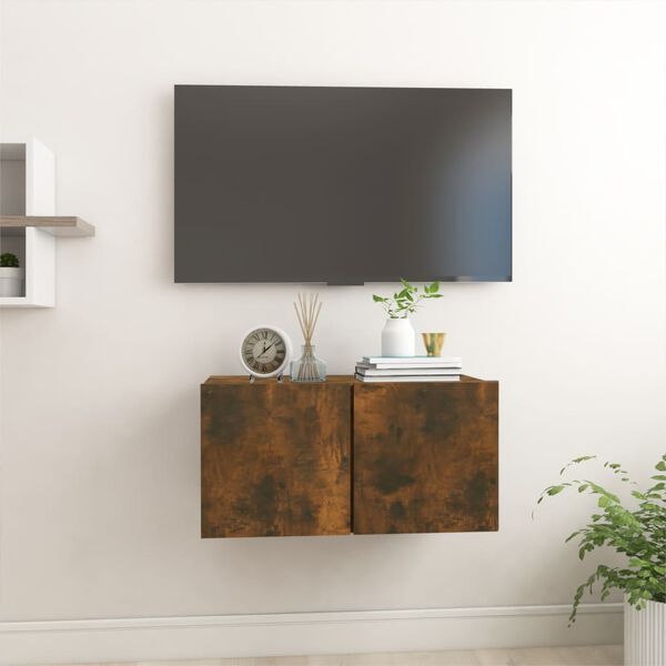 vidaXL Wisząca szafka pod TV, przydymiony dąb, 60x30x30 cm