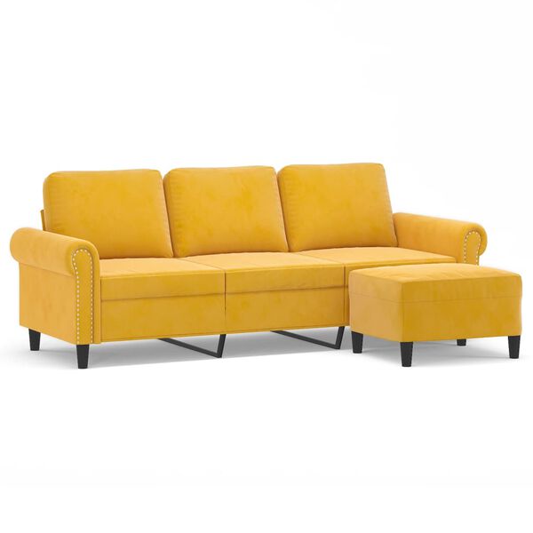 vidaXL 3-osobowa sofa z podn&oacute;żkiem, jasnoż&oacute;łty, 180 cm, aksamit