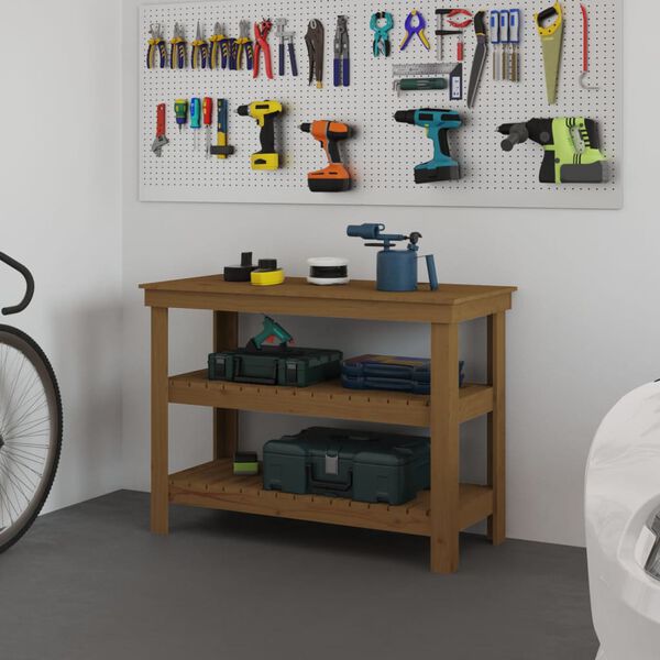 vidaXL Stolik roboczy, miodowy brąz, 110,5x50x80 cm, drewno sosnowe