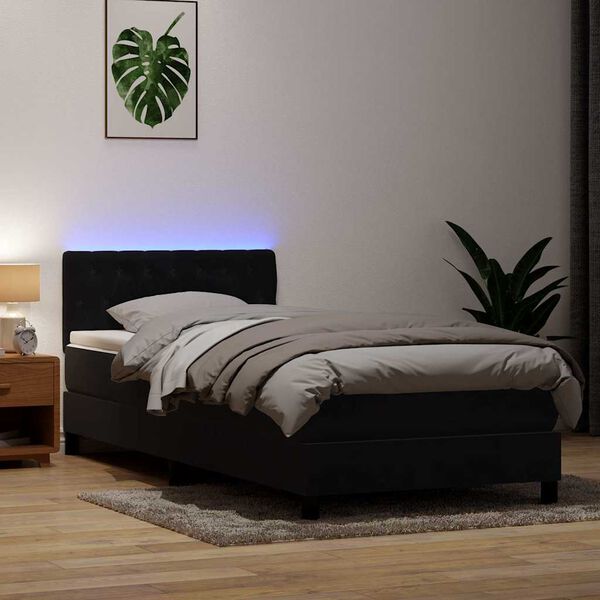 vidaXL Ł&oacute;żko kontynentalne z materacem i LED, czarne, aksamit 90x210 cm