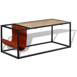 vidaXL Stolik kawowy ze sk&oacute;rzanym uchwytem na czasopisma 110x50x45 cm