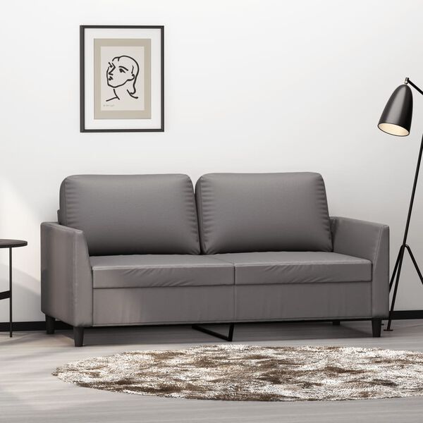 vidaXL 2-osobowa sofa, szary, 140 cm, sztuczna skóra