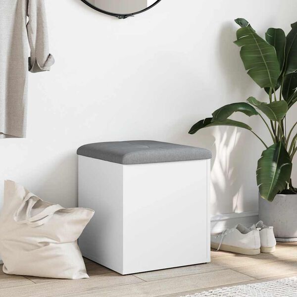 vidaXL Ławka ze schowkiem, biała, 42x42x45 cm, drewno konstrukcyjne