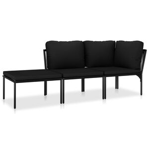 vidaXL 3-cz. zestaw wypoczynkowy do ogrodu, z poduszkami, PVC, czarny