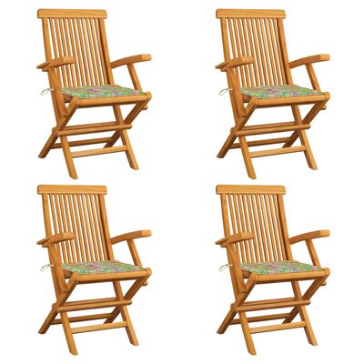 vidaXL Krzesła ogrodowe z poduszkami w liście, 4 szt., drewno tekowe