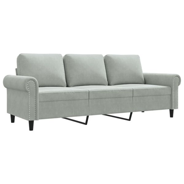 vidaXL Sofa 3-osobowa, jasnoszara, 180 cm, tapicerowana aksamitem