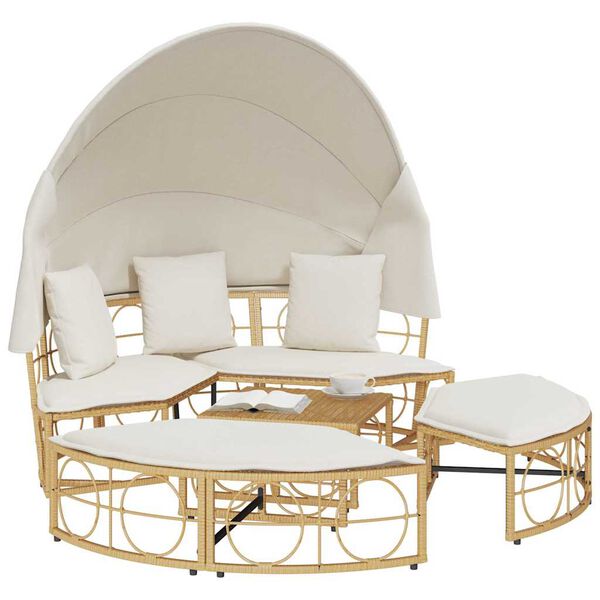 vidaXL Leżanka zewnętrzna z baldachimem i poduszkami, polirattan