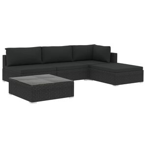 vidaXL 5-cz. zestaw mebli do ogrodu, poduszki, rattan PE, czarny