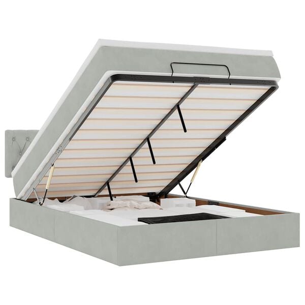 vidaXL Rama ł&oacute;żka otomana z materacem, szara, 140x200 cm, aksamit