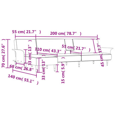 vidaXL Sofa rozkładana L, jasnoszara, 279x140x70 cm, aksamit