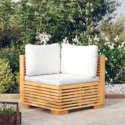 vidaXL Narożne siedzisko ogrodowe z kremowymi poduszkami, tekowe