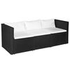 vidaXL 3-osobowa sofa ogrodowa, czarny polirattan z białymi poduszkami