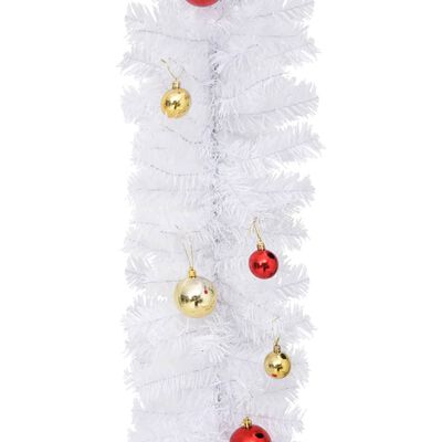 vidaXL Girlanda świąteczna ozdobiona bombkami, biała, 5 m