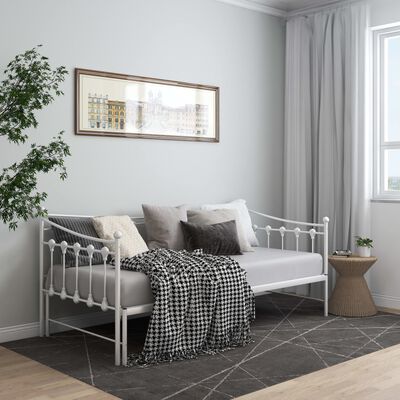 vidaXL Sofa z wysuwaną ramą łóżka, biała, metalowa, 90x200 cm