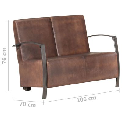 vidaXL 2-osobowa sofa, postarzany brąz, skóra naturalna