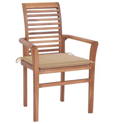 vidaXL Krzesła stołowe, 4 szt., beżowe poduszki, drewno tekowe
