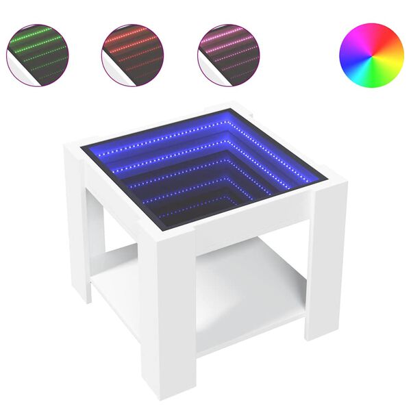 vidaXL Stolik kawowy z LED, biały 53x53x45 cm, materiał drewnopochodny