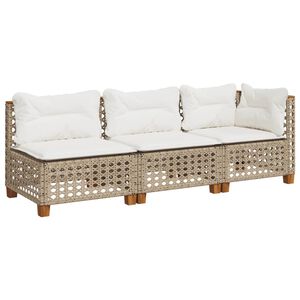 vidaXL Sofa ogrodowa z poduszkami, 3-osobowa, beż, polirattan