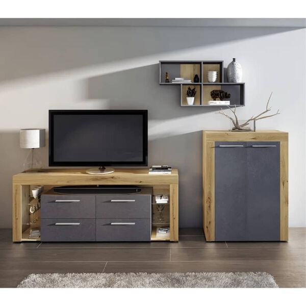 FMD P&oacute;łka wisząca z 4 przegrodami, matera i dąb artisan