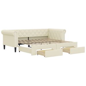 vidaXL Sofa rozsuwana z szufladami, kremowa, 90x200 cm, sztuczna sk&oacute;ra