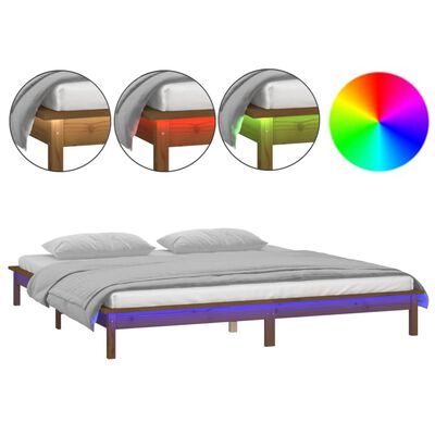 vidaXL Rama łóżka z LED, miodowy brąz 120x190 cm podwójna, lite drewno