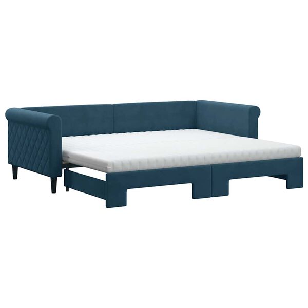 vidaXL Sofa rozsuwana z materacami, niebieska, 90x200 cm, aksamit