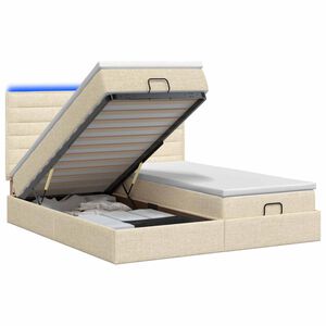 vidaXL Ł&oacute;żko z pojemnikiem i materacem LED kremowy 180 x 200 cm