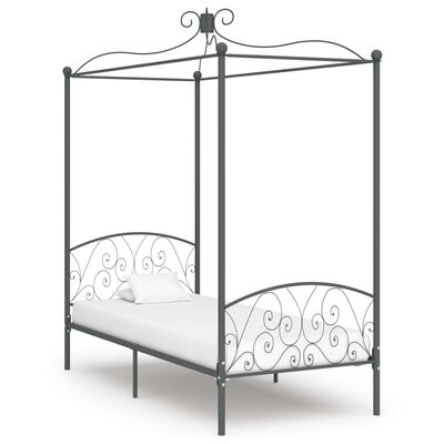 vidaXL Rama łóżka z baldachimem, szara, metalowa, 100 x 200 cm
