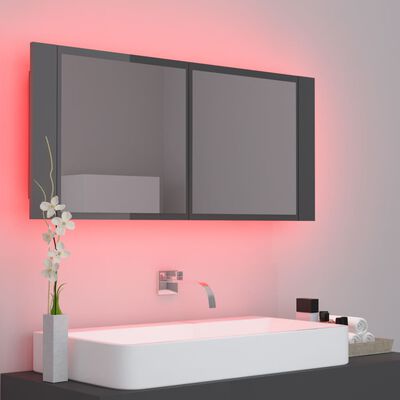 vidaXL Szafka łazienkowa z lustrem i LED, połysk, szara, akryl