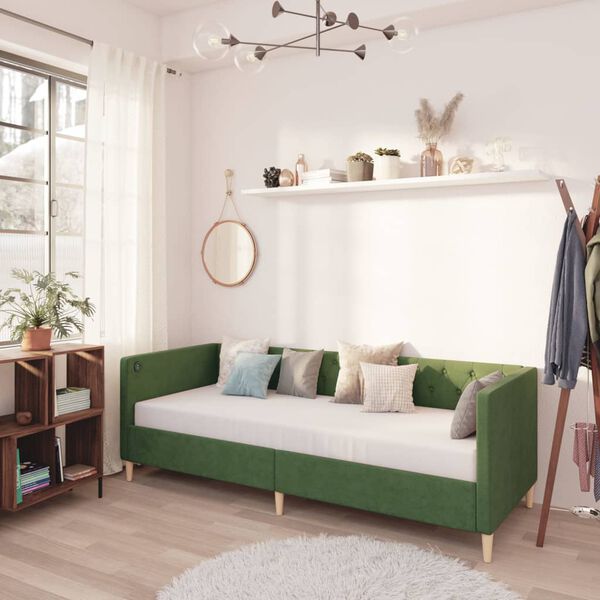 vidaXL Ł&oacute;żko dzienne z materacem i USB, ciemnozielone, 90x200 cm